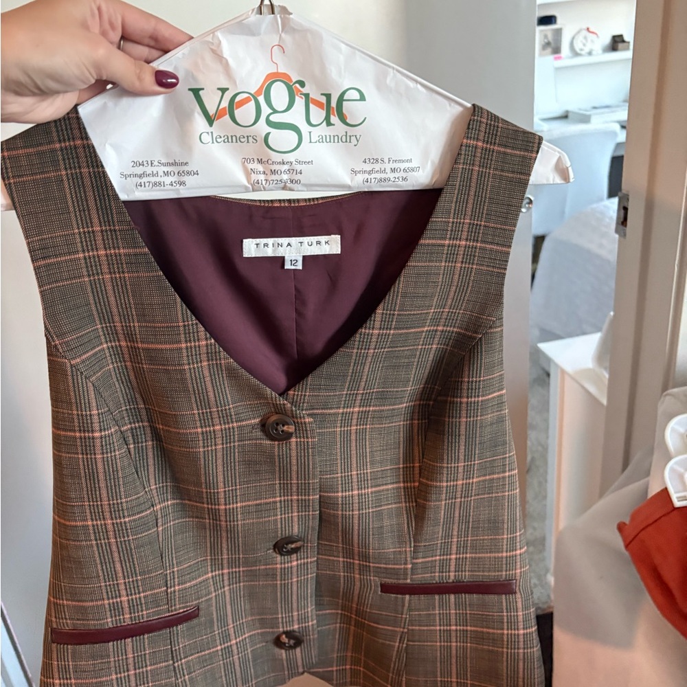 Trina Turk Brown Plaid Men's Vest with Burgundy Accents